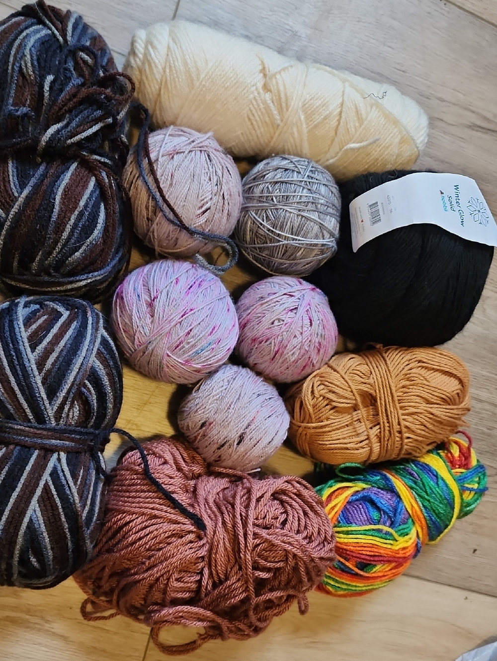 Mixed Acrylic Yarn Bundle - Pastel Pink, Cream, Black & Multicolor
